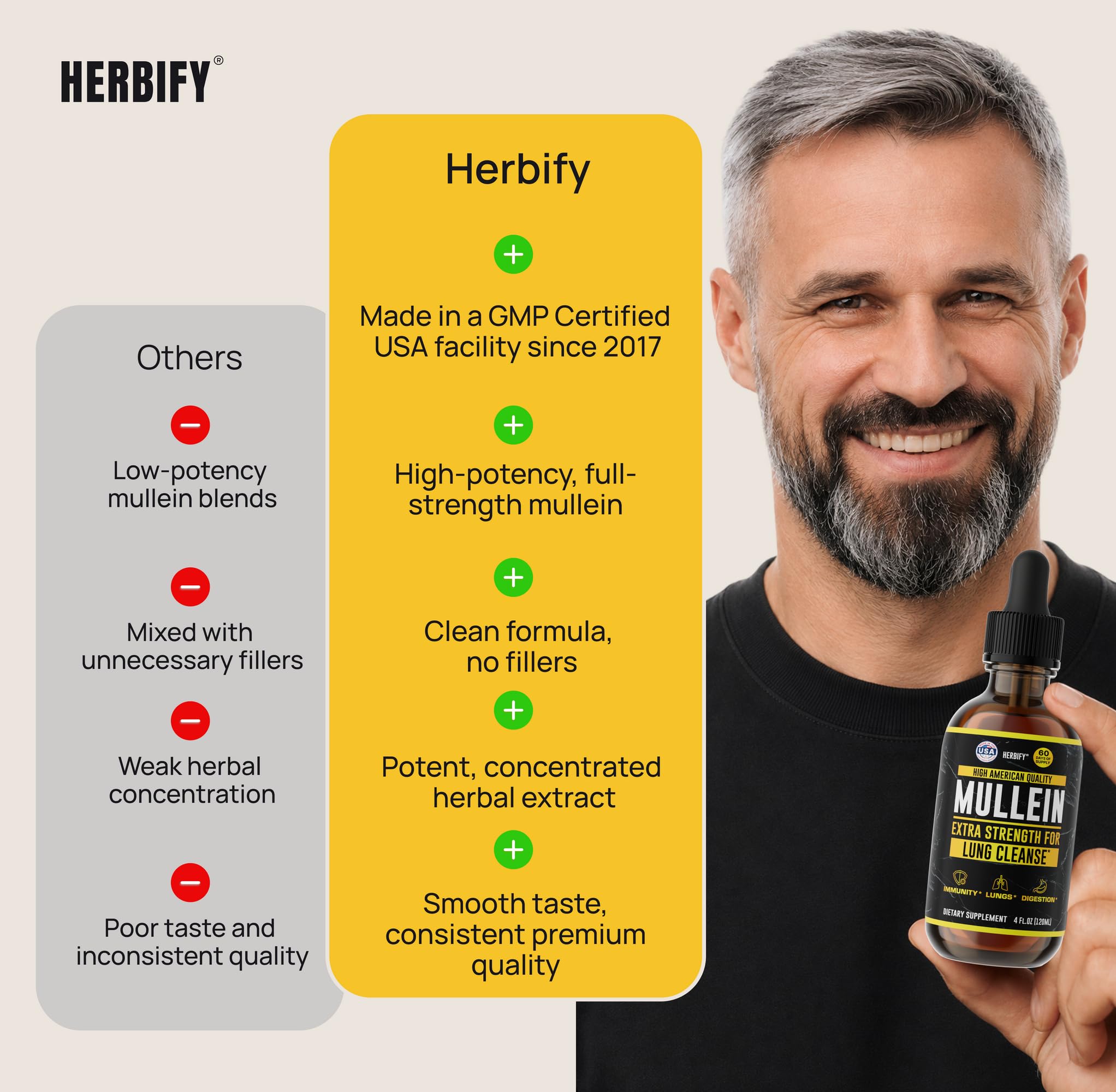 HERBIFY frasco junto a objetos para comparar tamaño y dosis fácil