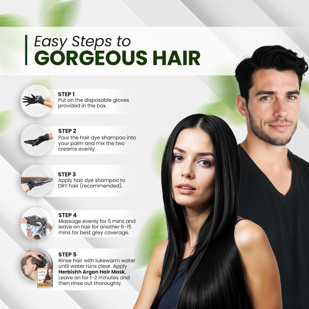Herbishh ingredientes botánicos en etiqueta que nutren el cabello