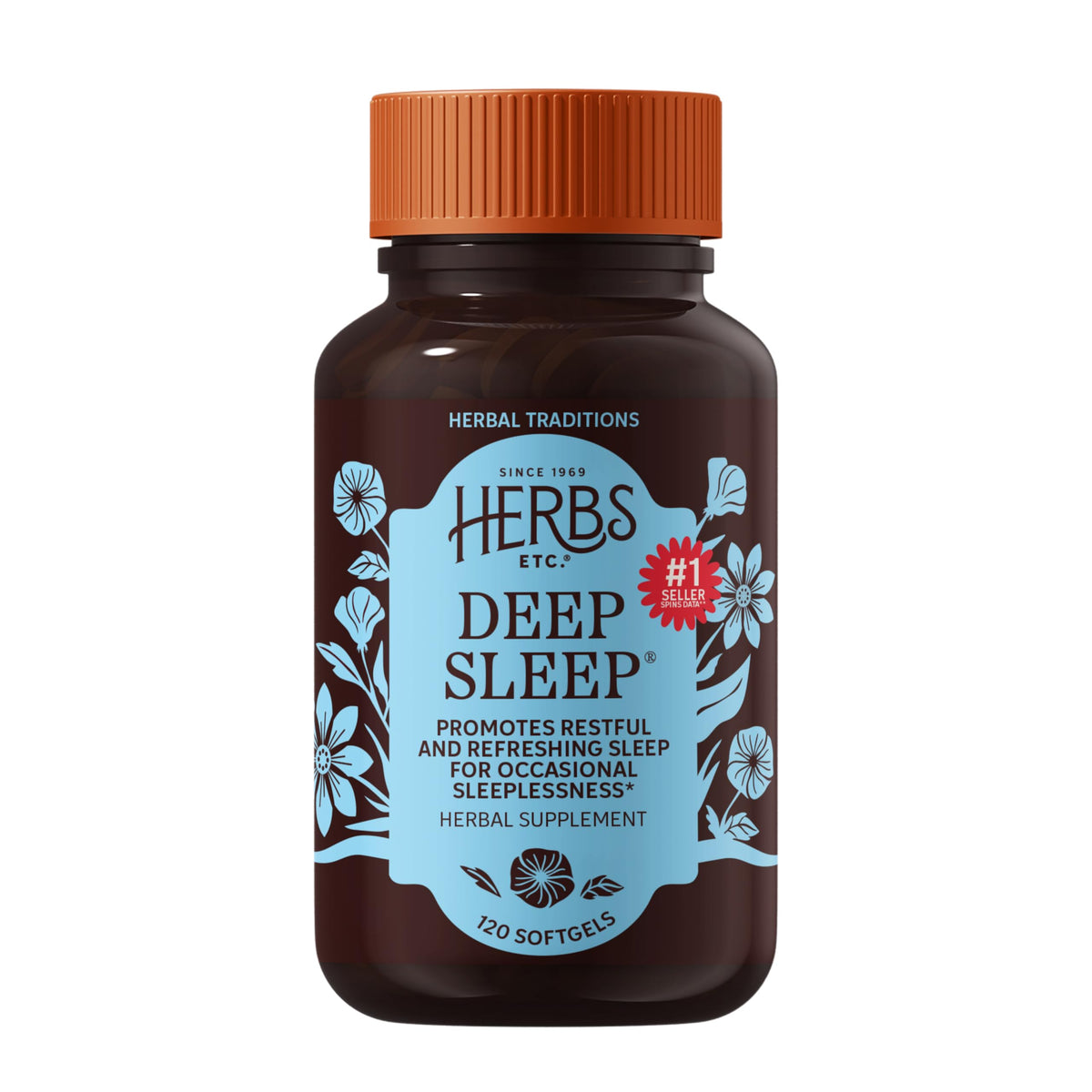 Herbs Etc. frasco frontales con etiqueta clara, ideal para descanso