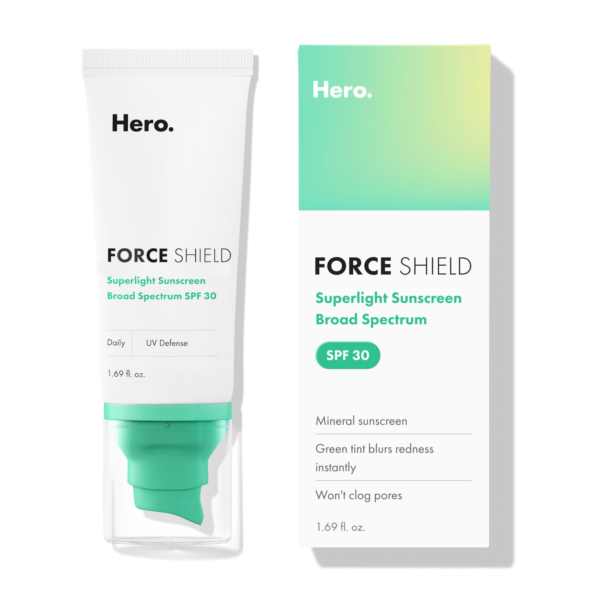 HERO COSMETICS envase frontal SPF 30 mostrando tamaño práctico