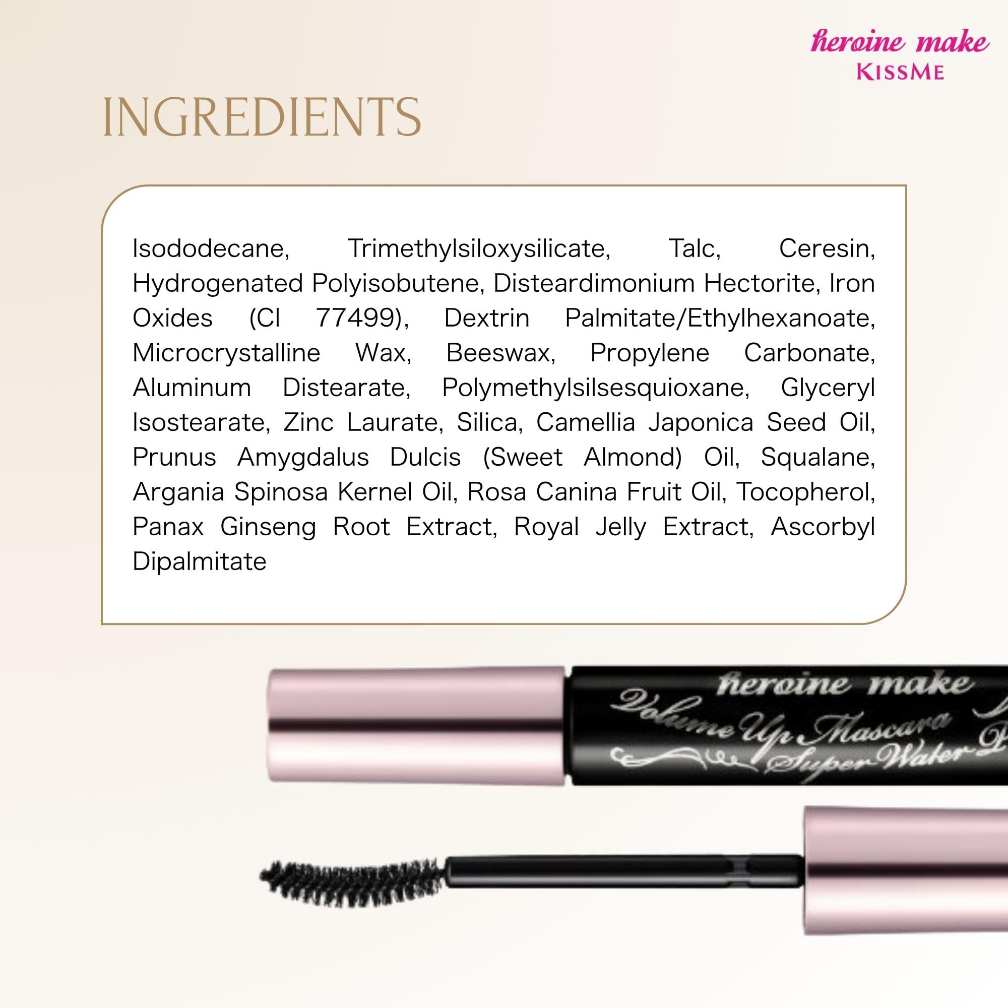 Heroine Make display de ingredientes botánicos que nutren y acondicionan