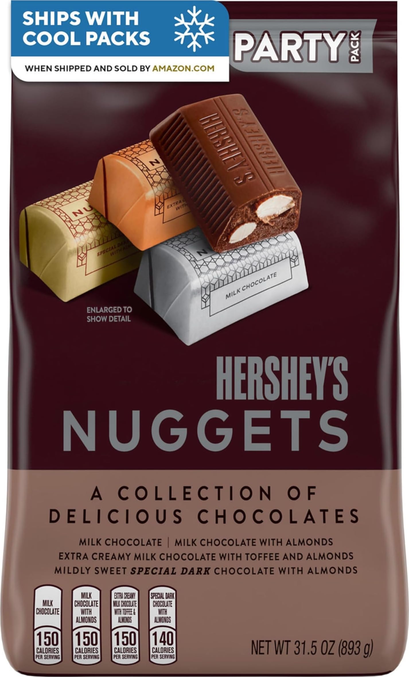 HERSHEY'S NUGGETS frente de bolsa mostrando variedad y conveniencia