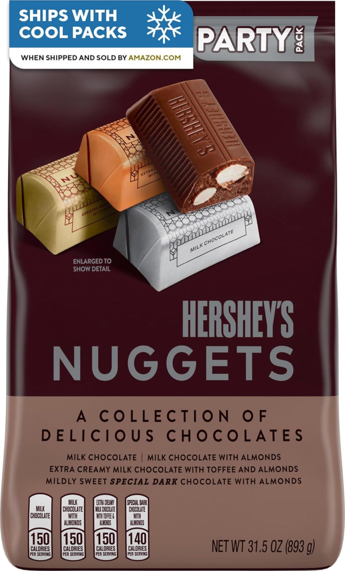 HERSHEY'S NUGGETS frente de bolsa mostrando variedad y conveniencia