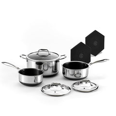 HexClad vista frontal del set 6 piezas, versatilidad en cocina