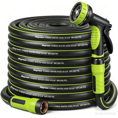 HEYRSUN paquete frontal mostrando manguera 50ft y boquilla, lista para usar