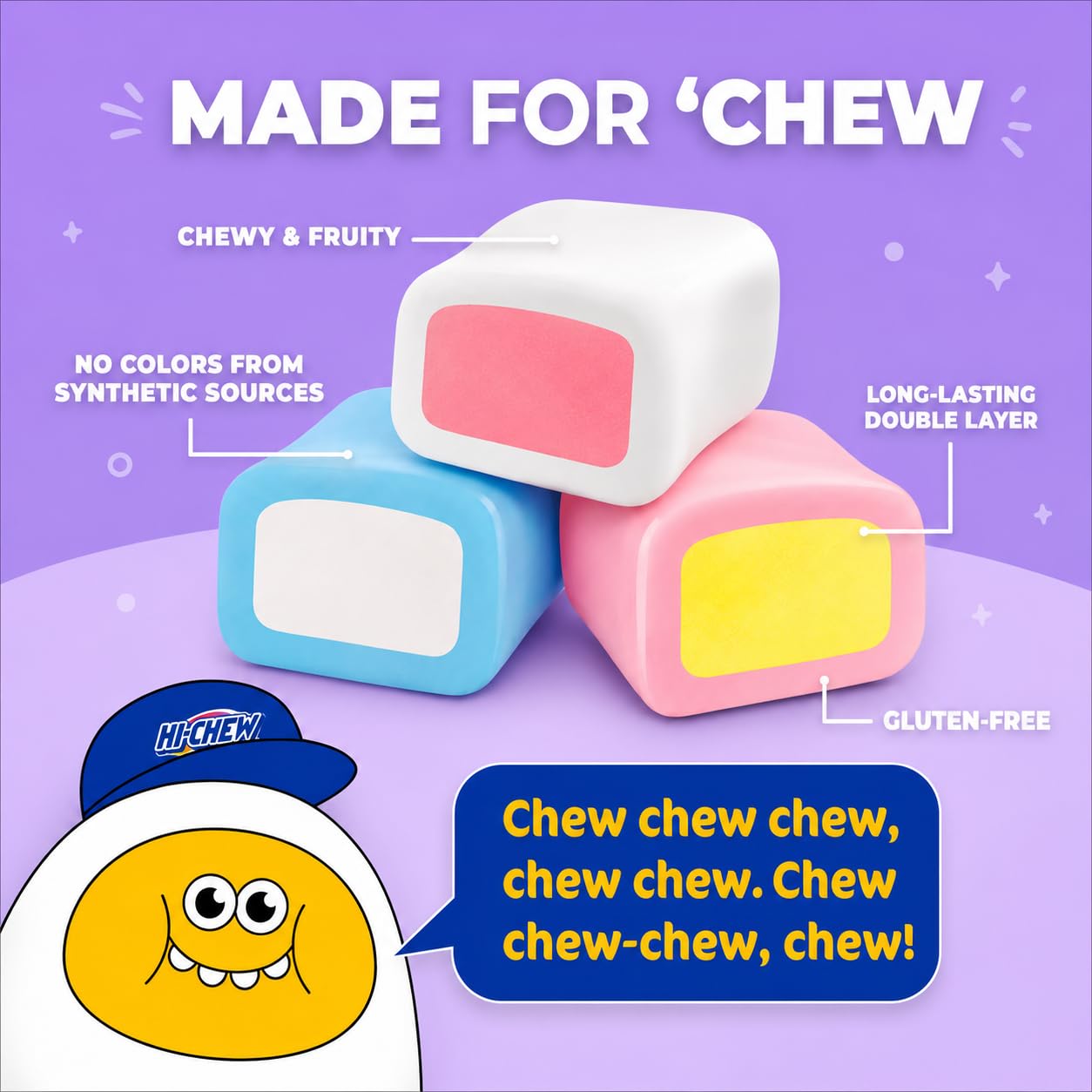 HI-CHEW detalle de la doble capa resaltando textura masticable prolongada