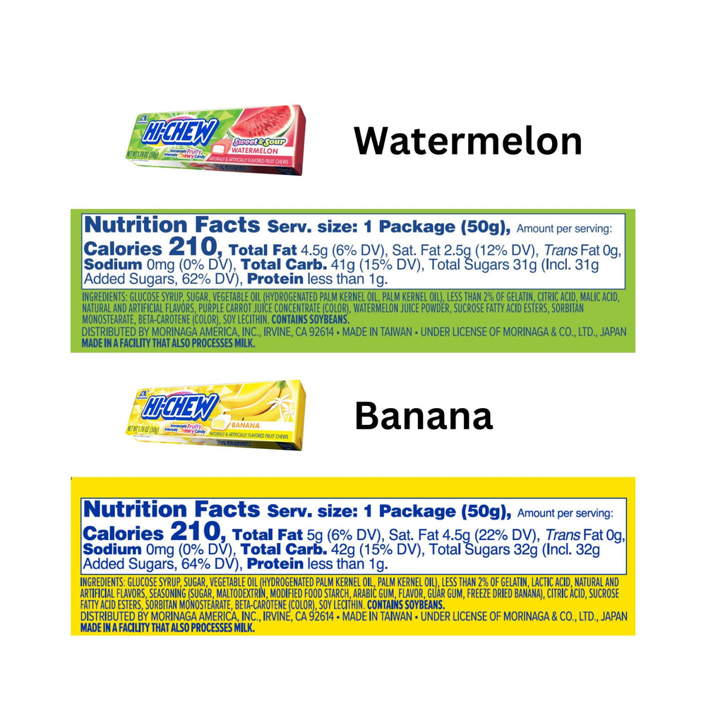 HI-CHEW variedad de sticks desplegados para ver colores y sabores
