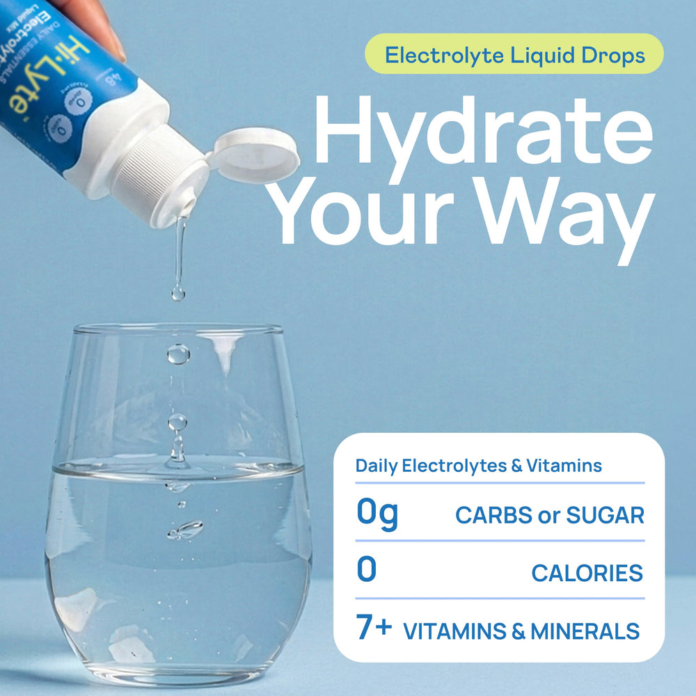 Hi-Lyte dropper close-up demonstrating precise dosing and easy customization of electrolyte strength