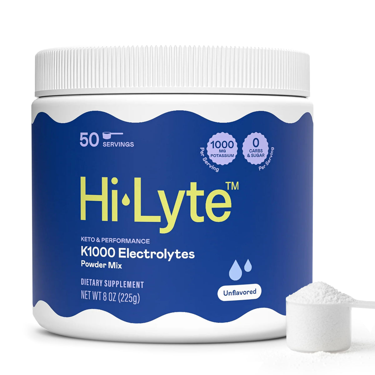Hi-Lyte K1000 frente del envase mostrando el diseño y 50 porciones