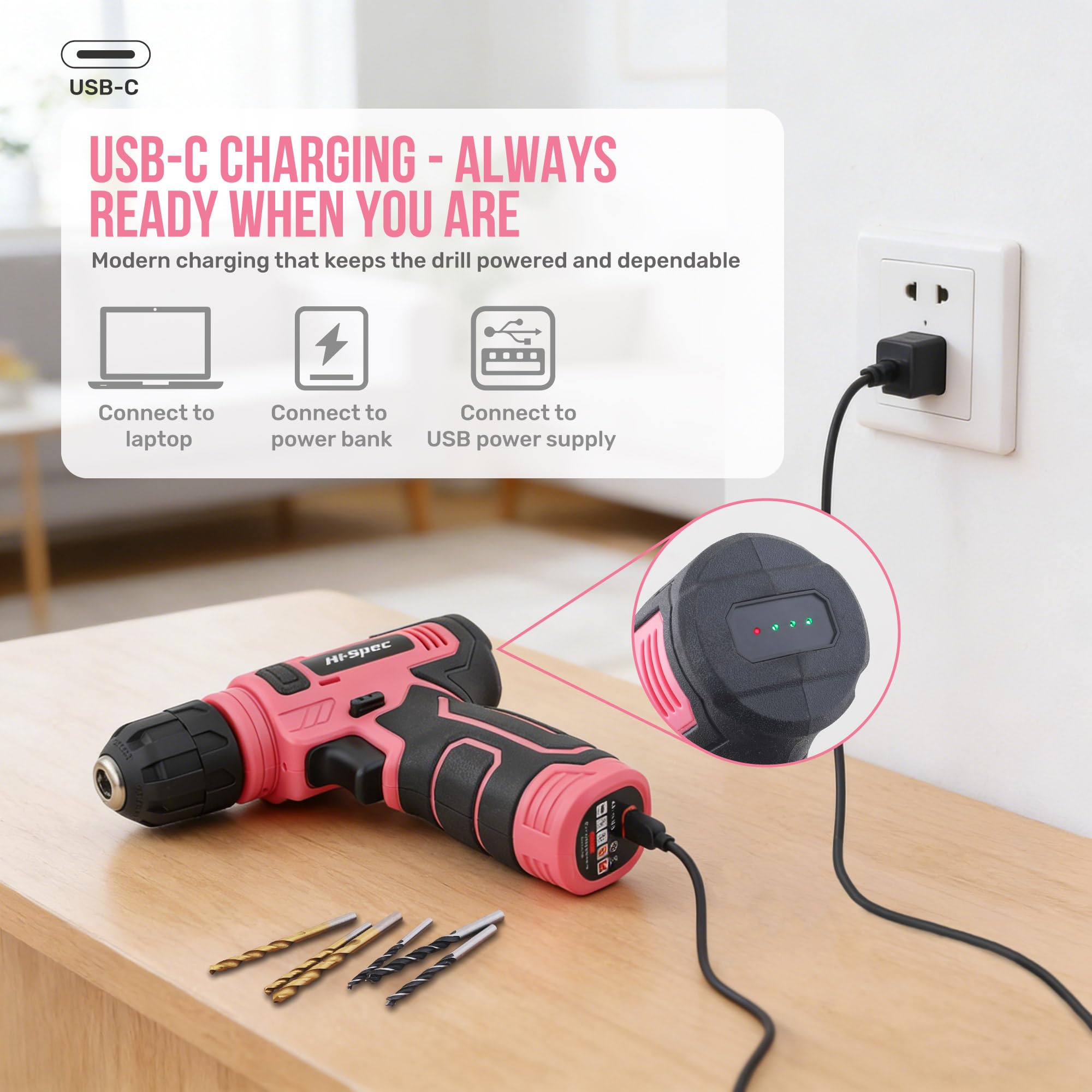 Hi-Spec taladro en uso montando muebles, garantiza ahorro de tiempo