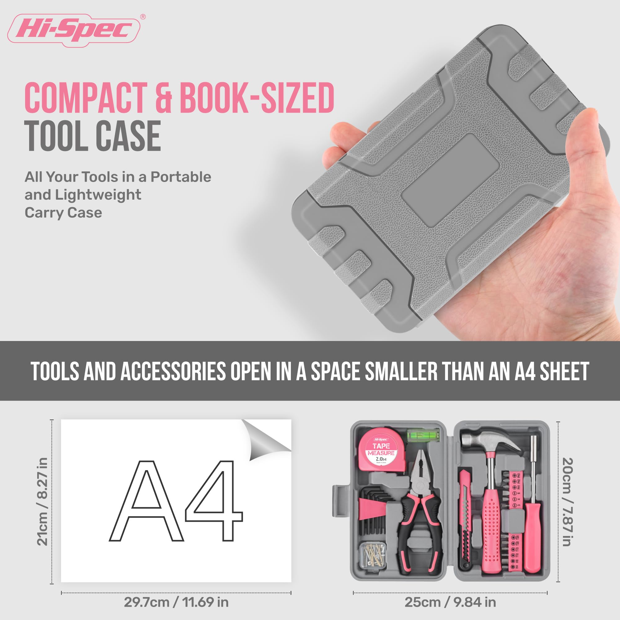 Hi-Spec interior organizado mostrando todas las 25 piezas accesibles