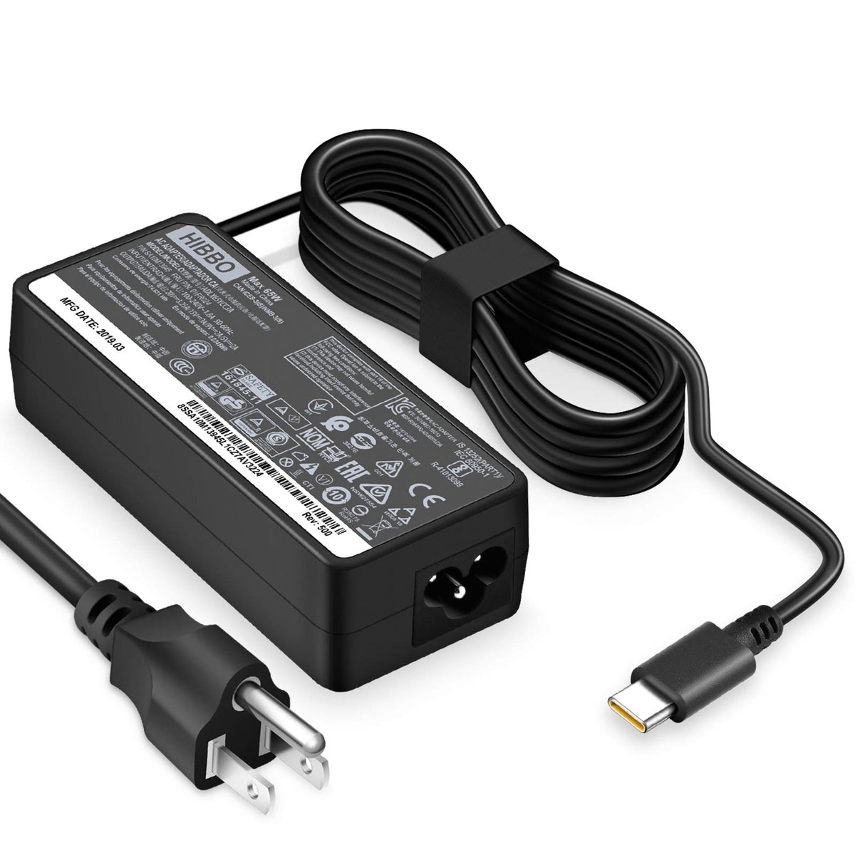 HIBBO adaptador frontal 65W mostrando diseño compacto y portabilidad