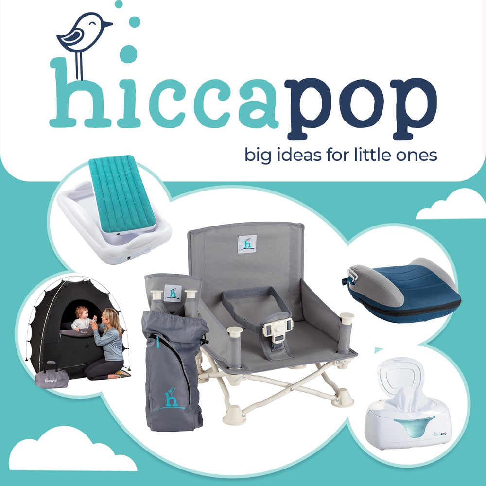 Hiccapop OmniBoost en mesa permitiendo al niño comer con adultos