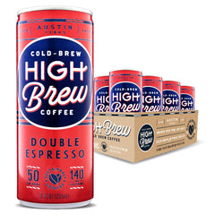 High Brew Coffee lata frontal mostrando diseño y tamaño práctico