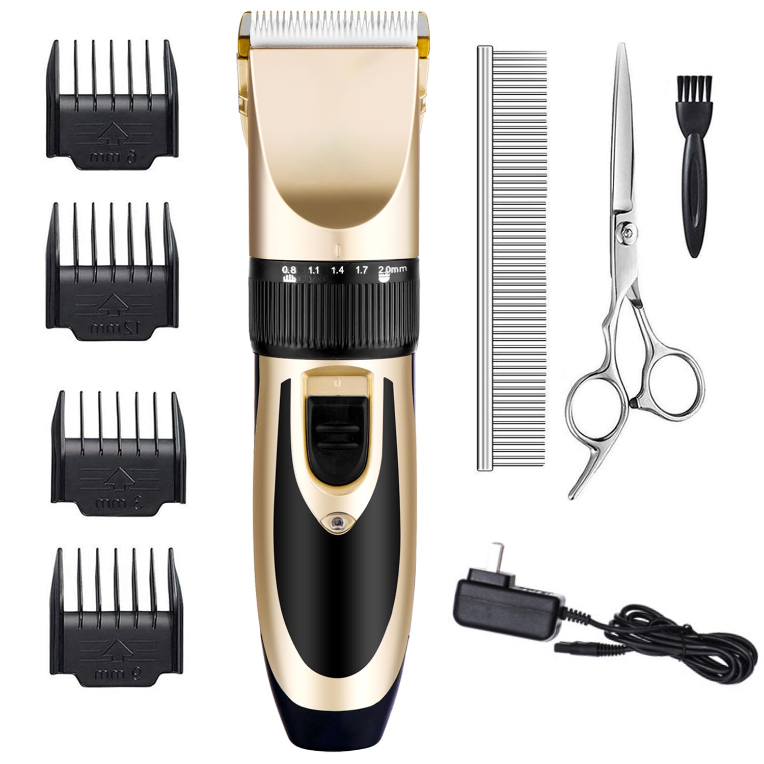 Highdas caja y contenido del kit mostrando accesorios y acabado dorado, ideal para corte doméstico