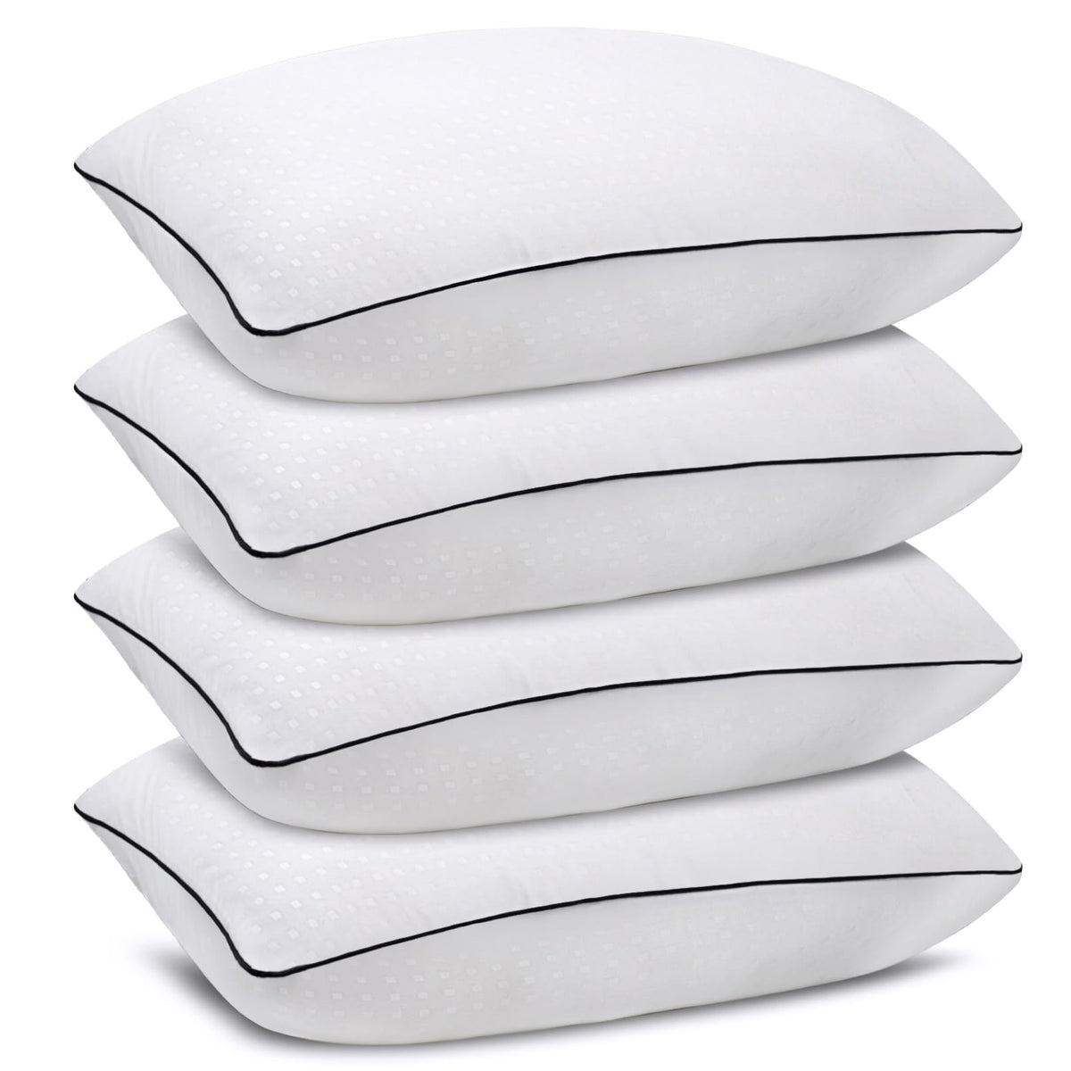 Higoom vista frontal del pack de 4 almohadas, aspecto completo y acogedor