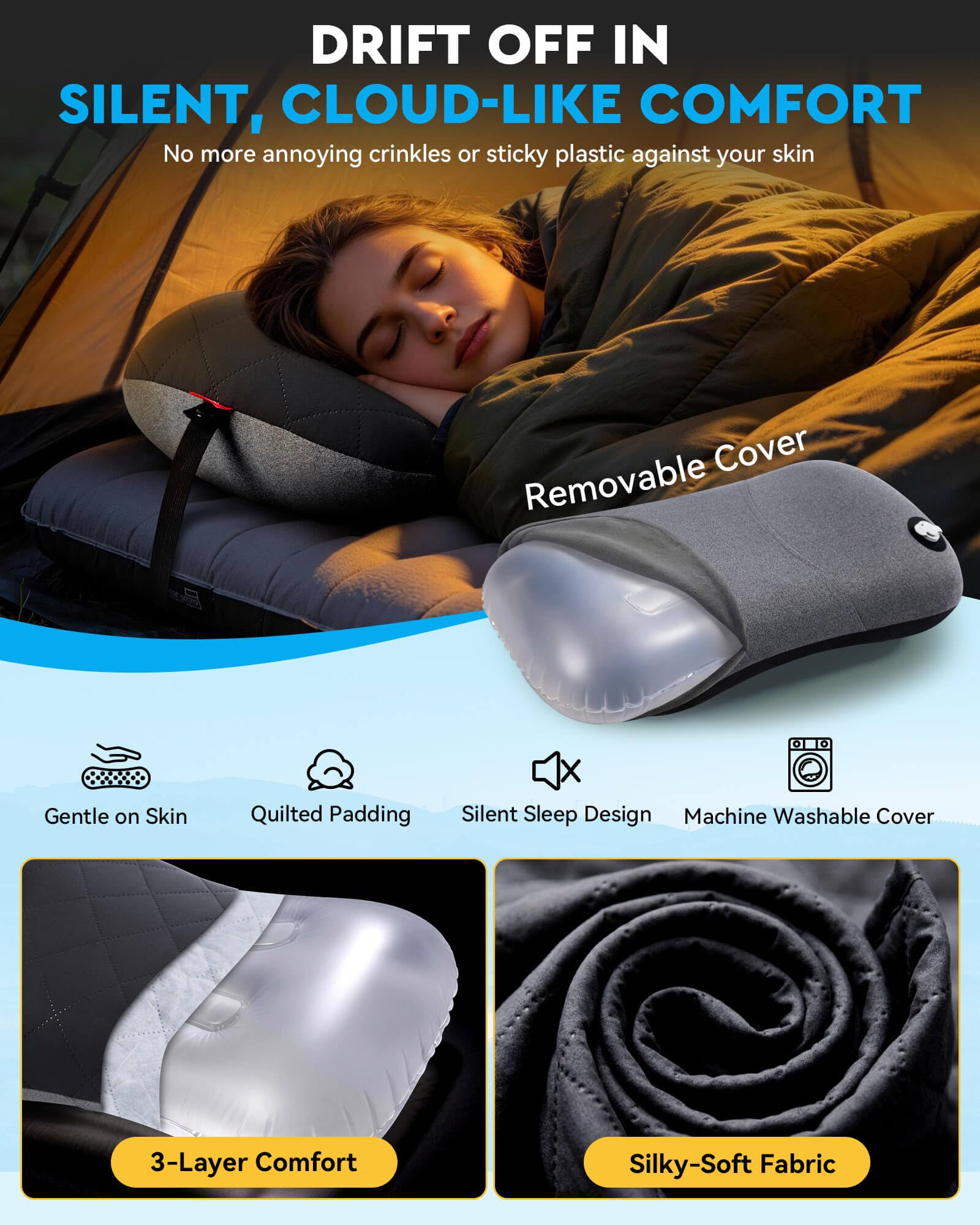 Hikenture almohada en colchoneta mostrando soporte cervical estable