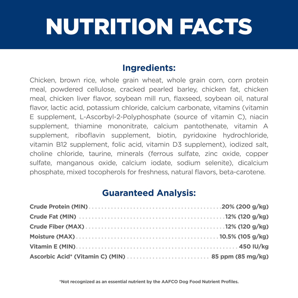 Hill's Science Diet etiqueta con ingredientes naturales y nutrientes