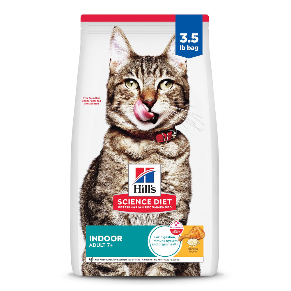 Hill's Science Diet front packaging showing senior indoor formula benefits