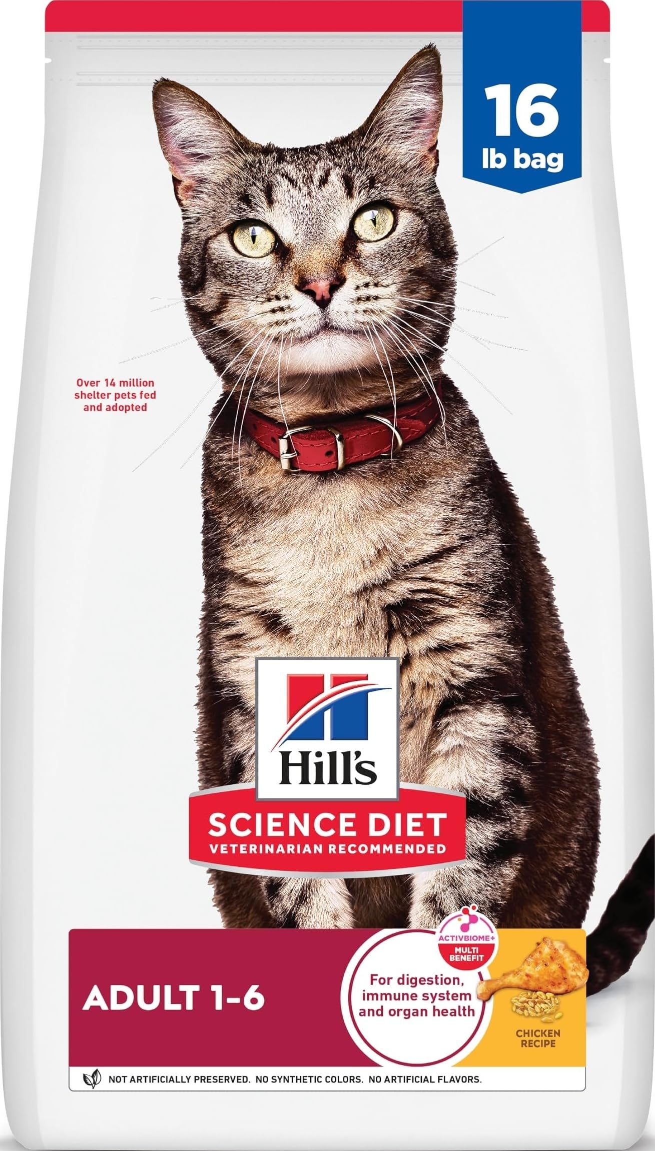 Hill's Science Diet paquete frontal mostrando fórmula para adultos y beneficio nutricional