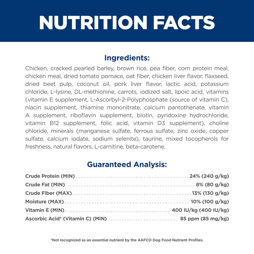 Hill's Science Diet bag label and nutrition panel for informed choices