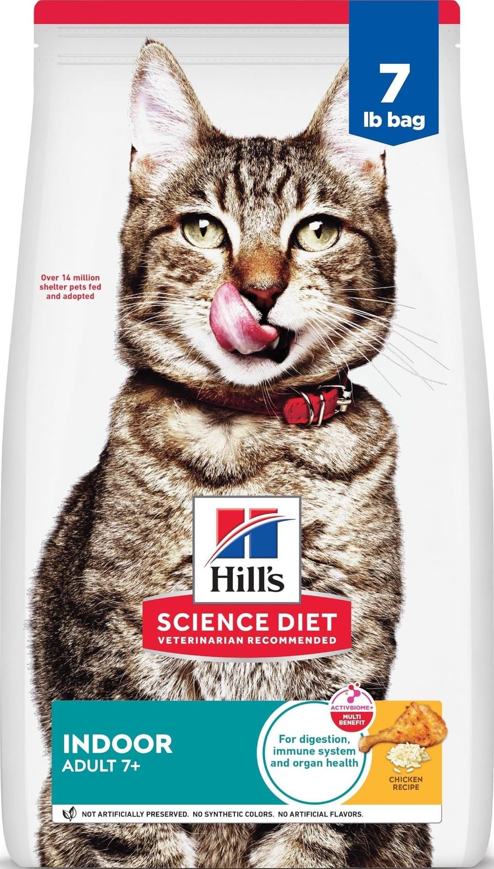 Hill's Science Diet empaque frontal que muestra la fórmula para gatos mayores
