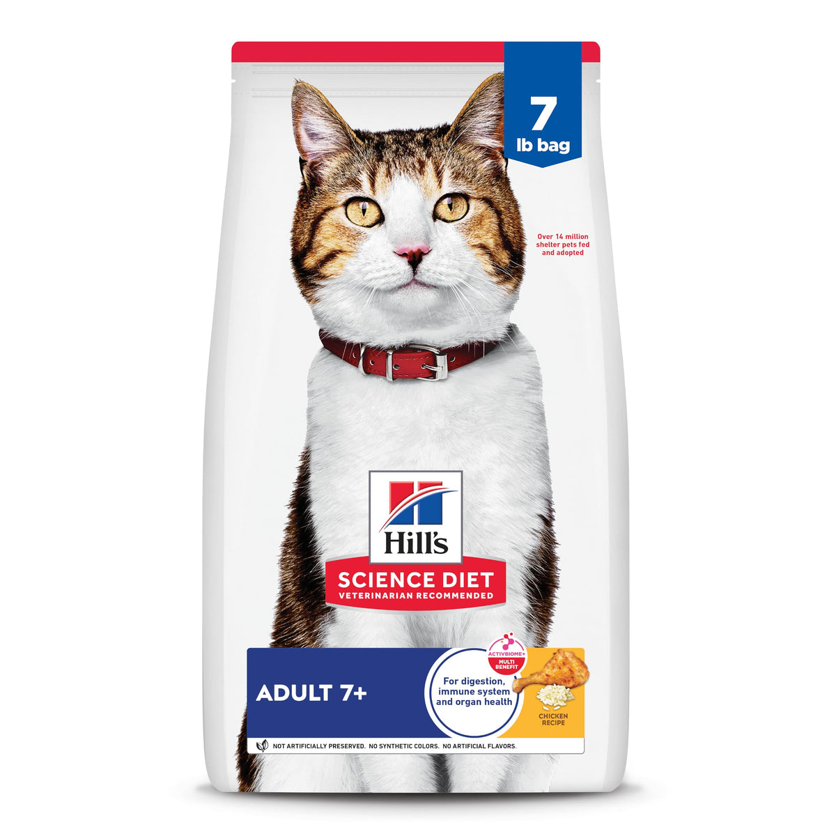Hill's Science Diet envase frontal mostrando fórmula para gatos mayores y beneficios