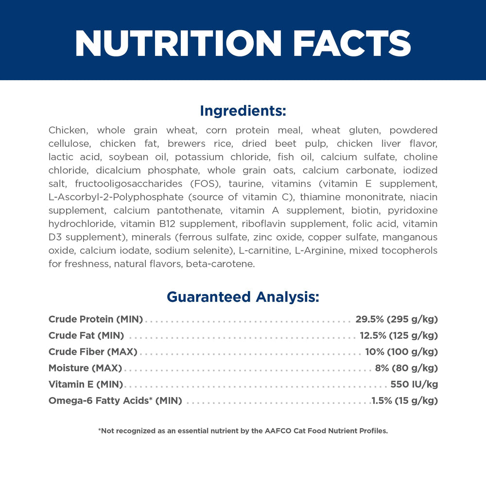 Hill's Science Diet etiqueta nutricional detalla vitaminas y minerales clave