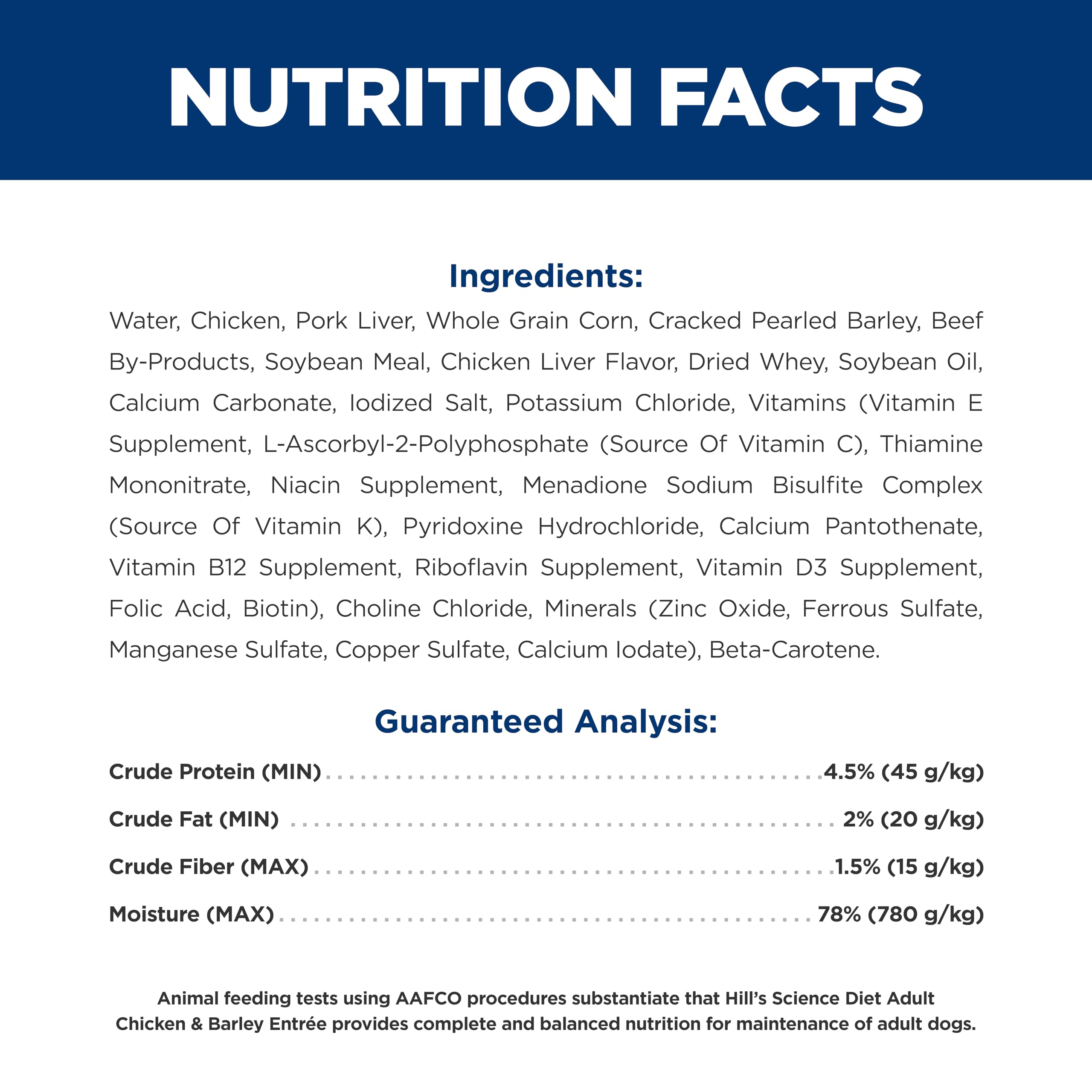 Hill's Science Diet etiqueta nutricional legible con vitaminas y minerales