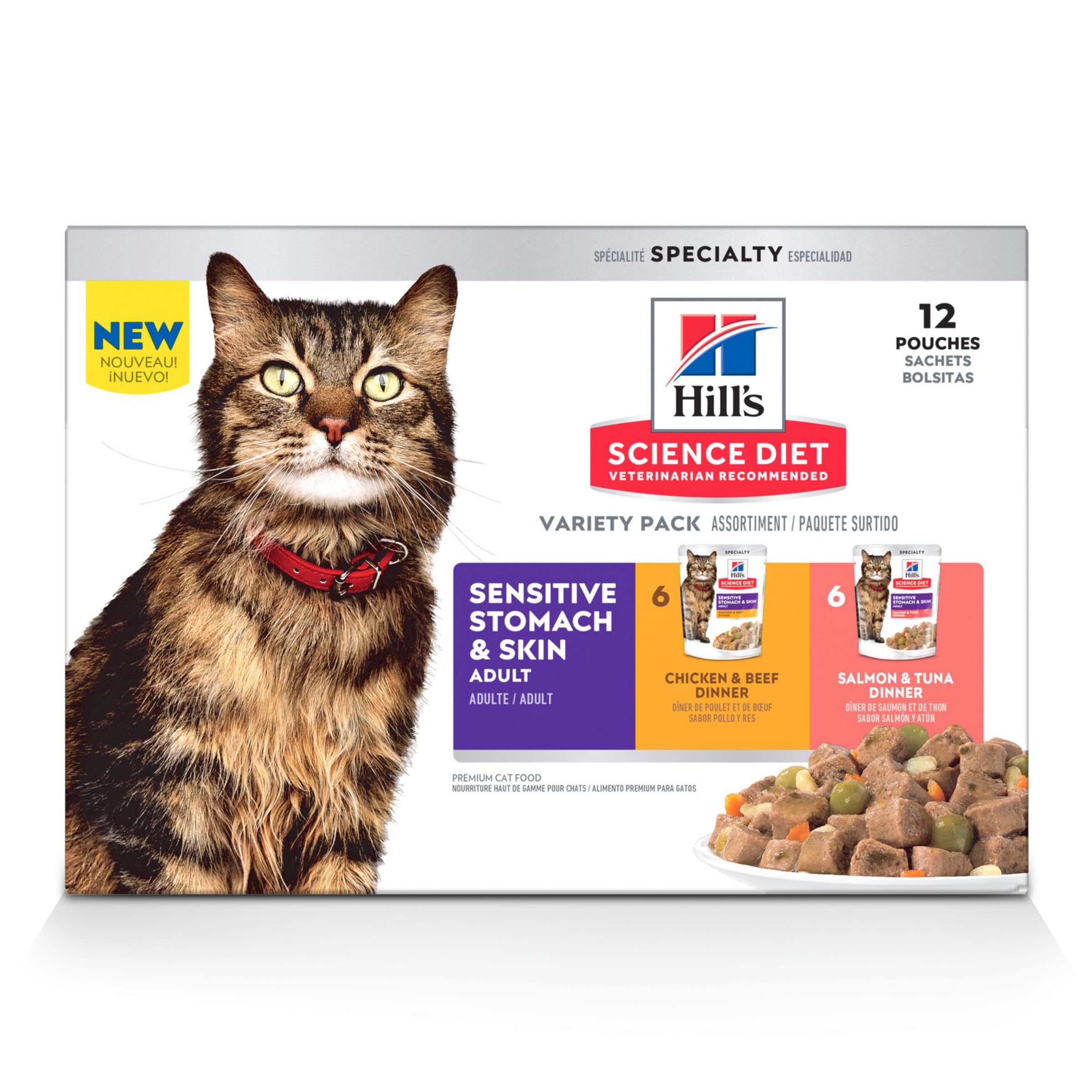 Hill's Science Diet frente del empaque mostrando variedad y conveniencia