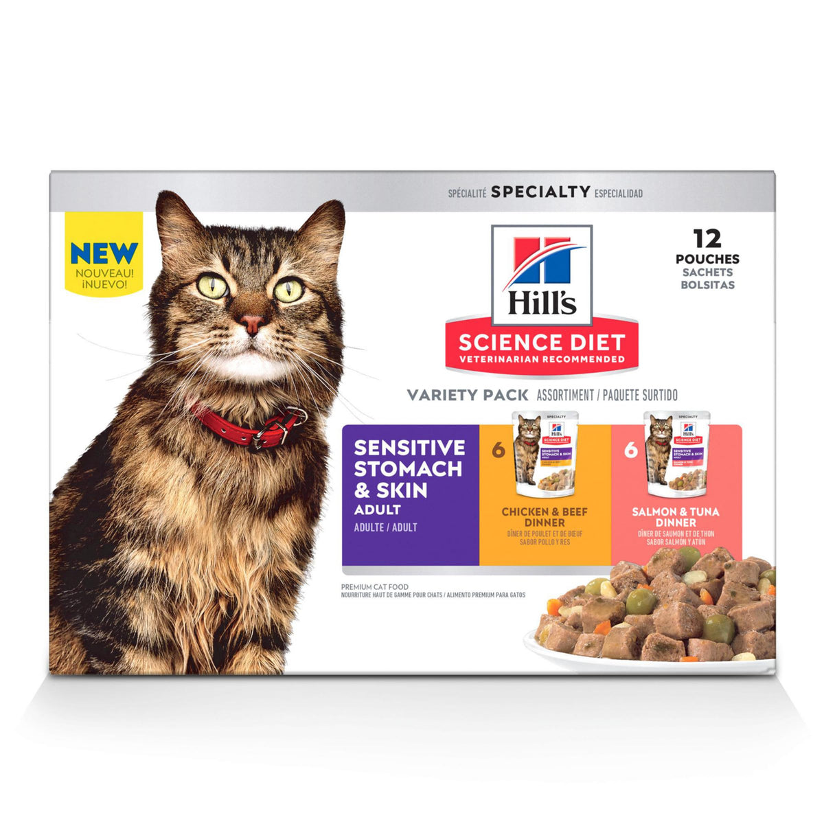 Hill's Science Diet frente del empaque mostrando variedad y conveniencia