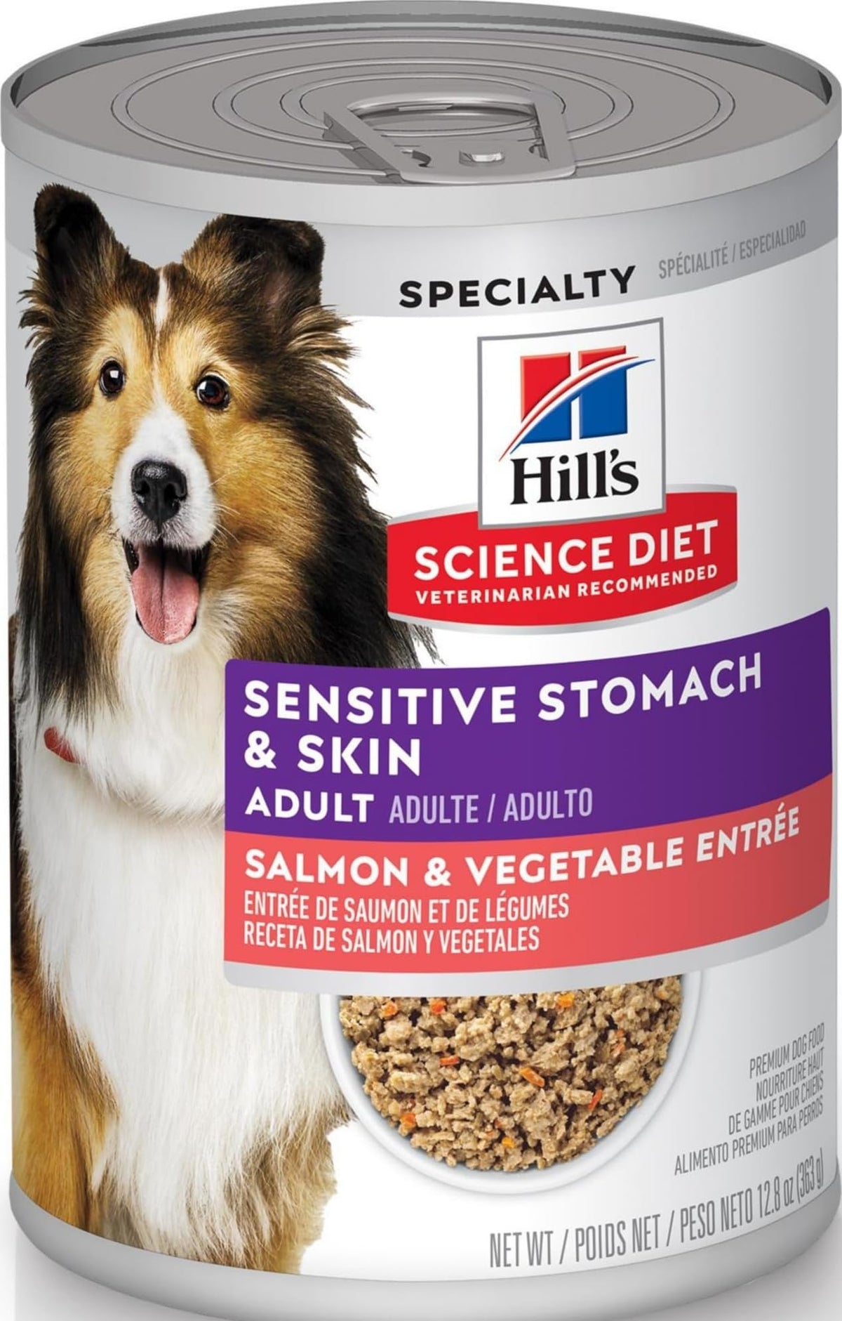 Hill's Science Diet lata frontal mostrando etiqueta y beneficio digestivo