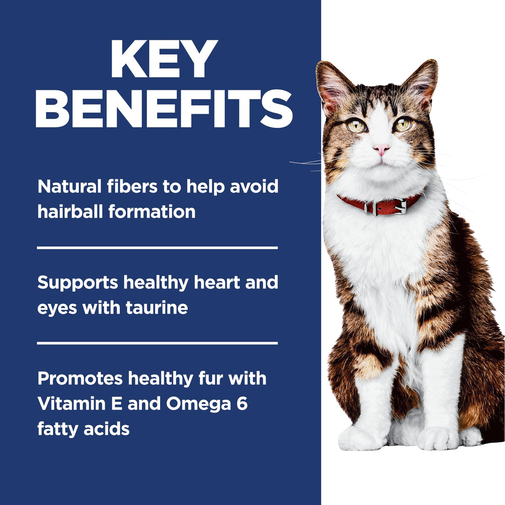 Hill's Science Diet gato comiendo en plato con mejora de bolas de pelo