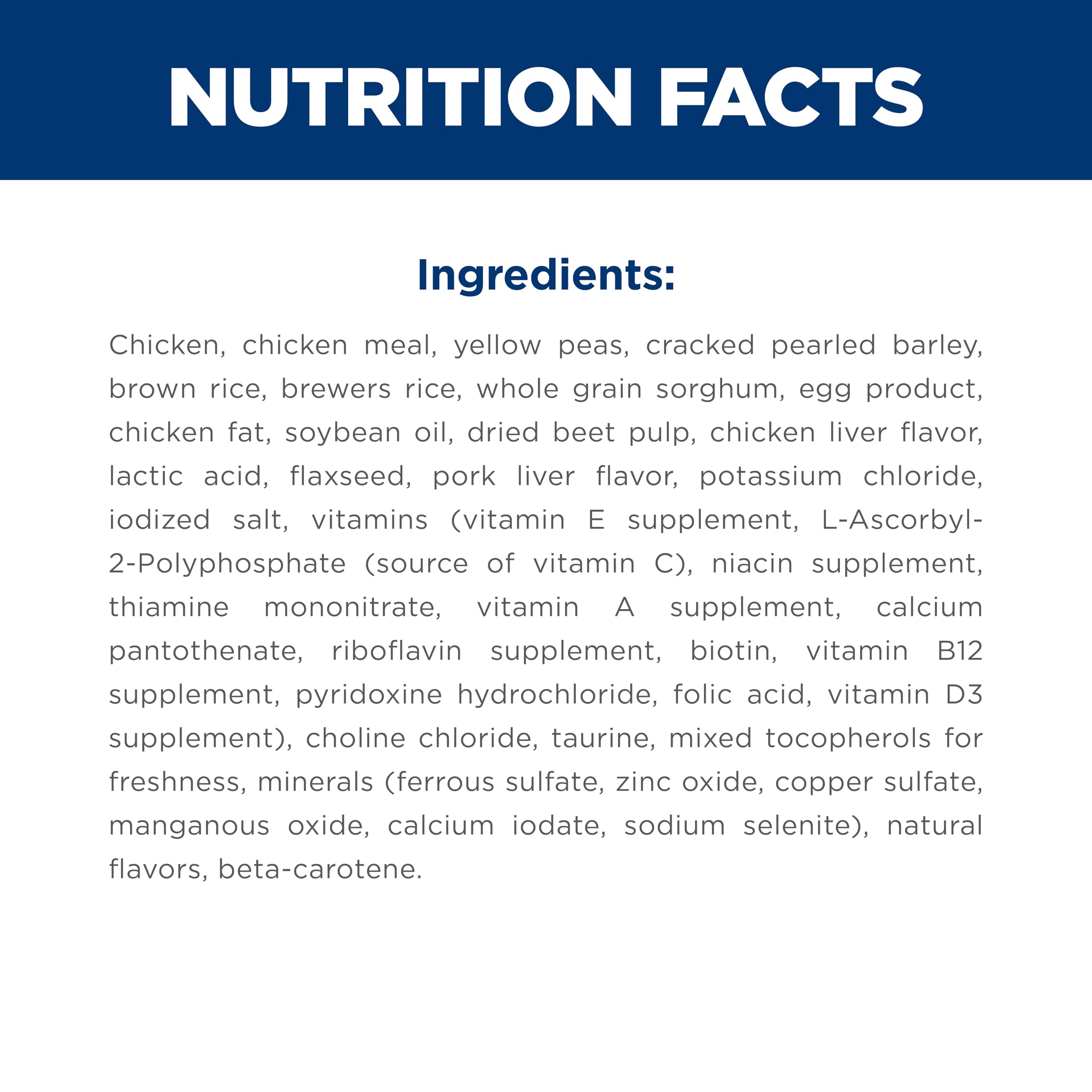 Hill's Science Diet nutrition label close-up showing vitamin and antioxidant info