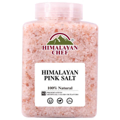 Himalayan Chef tarro frontal 5 lb mostrando sal rosada y envase práctico
