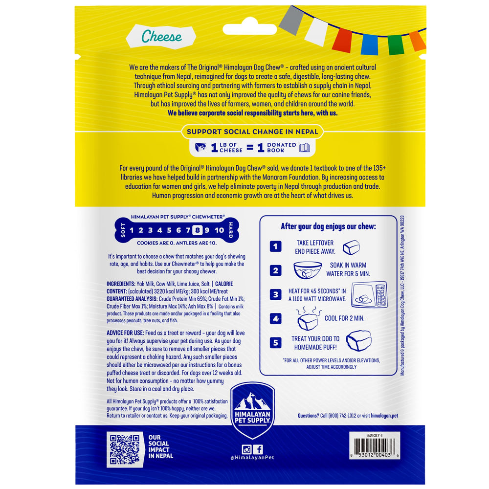 Himalayan Dog Chew etiqueta con ingredientes simples sin aditivos ni conservantes