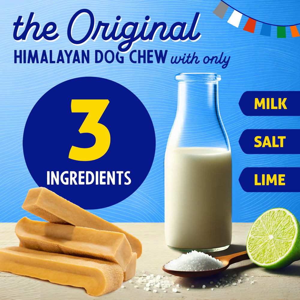 Himalayan Dog Chew comparación de tamaños ideal para perros hasta 29 kg
