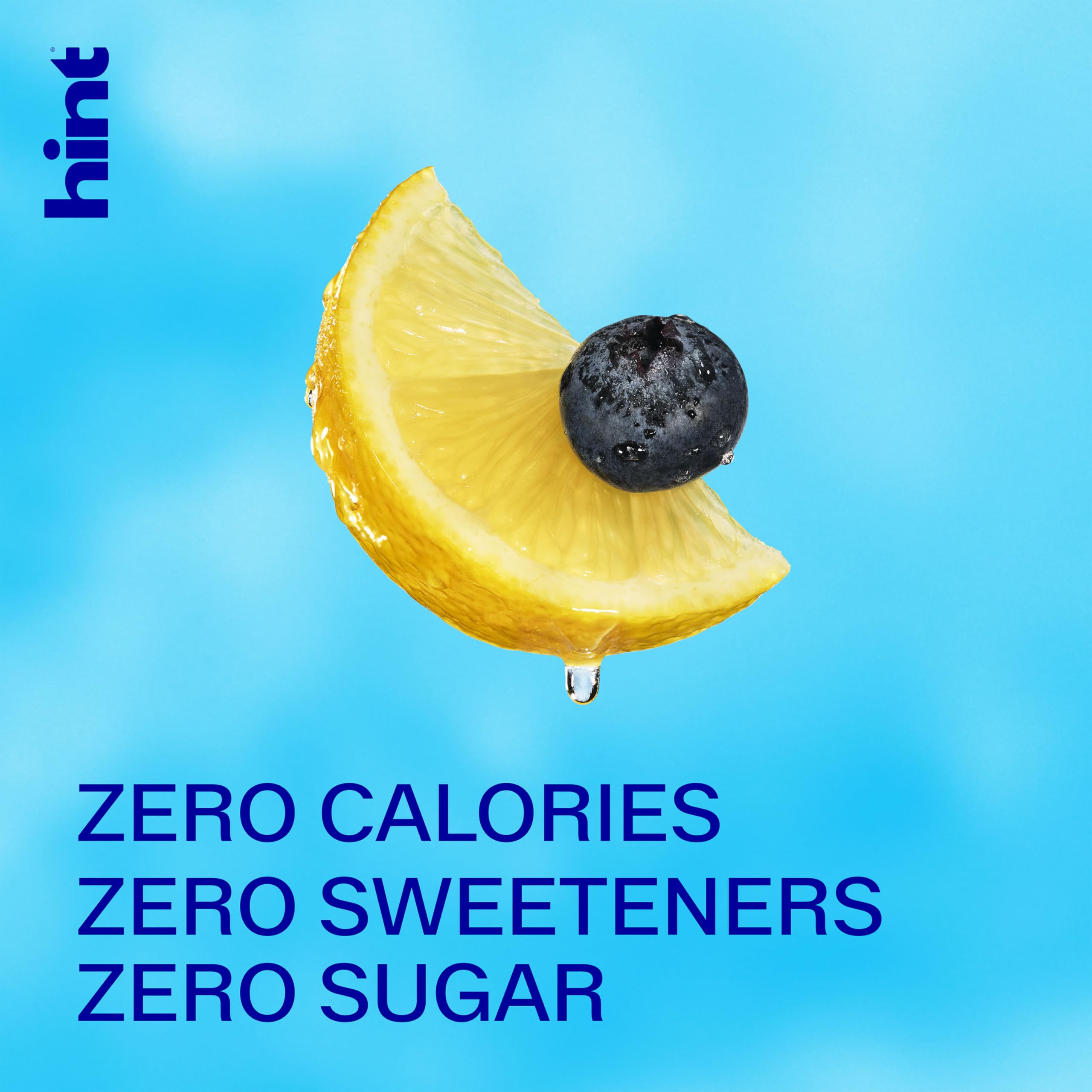 Primer plano de la etiqueta Hint blueberry lemon con información clara