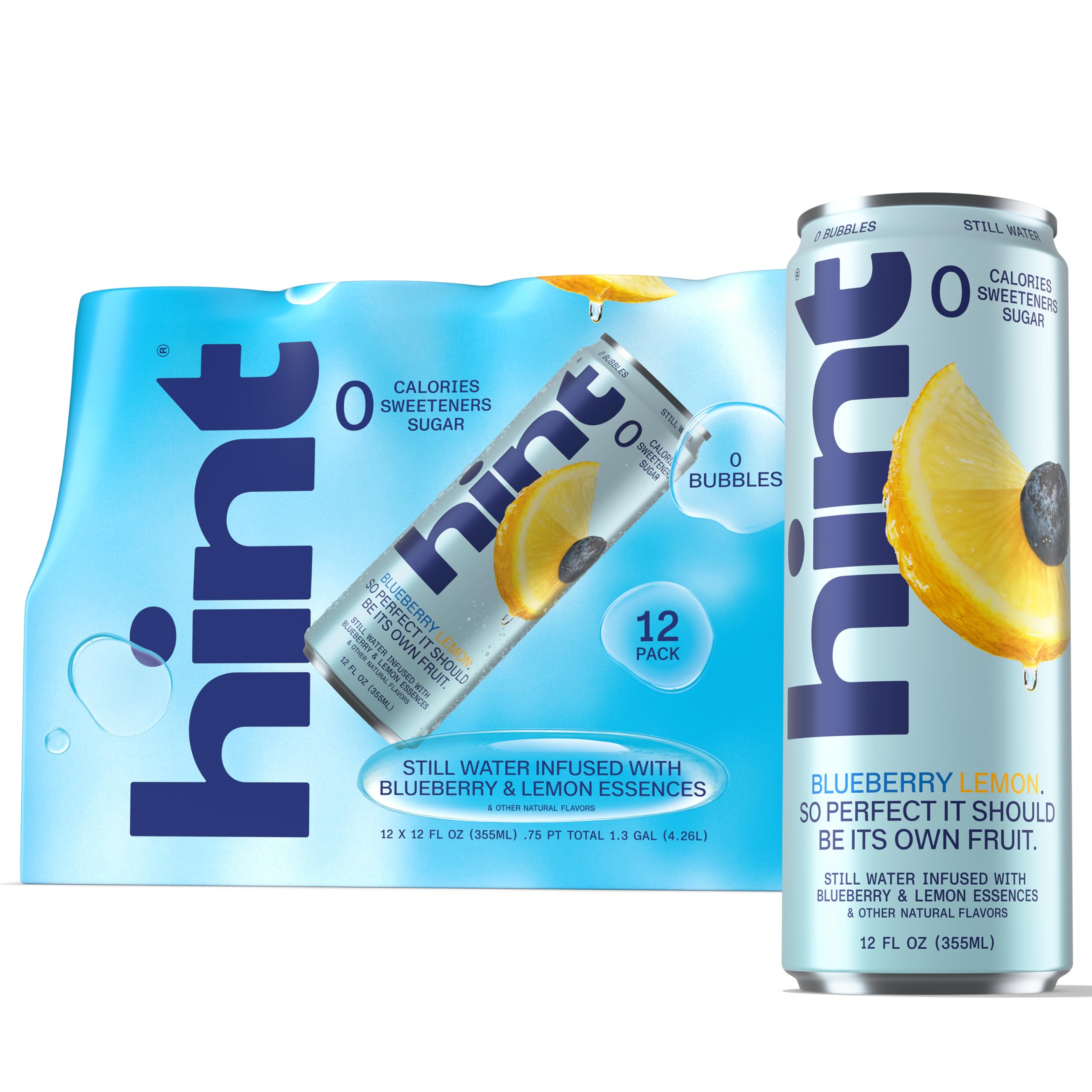 Hint lata frente del empaque mostrando diseño y sabor blueberry lemon