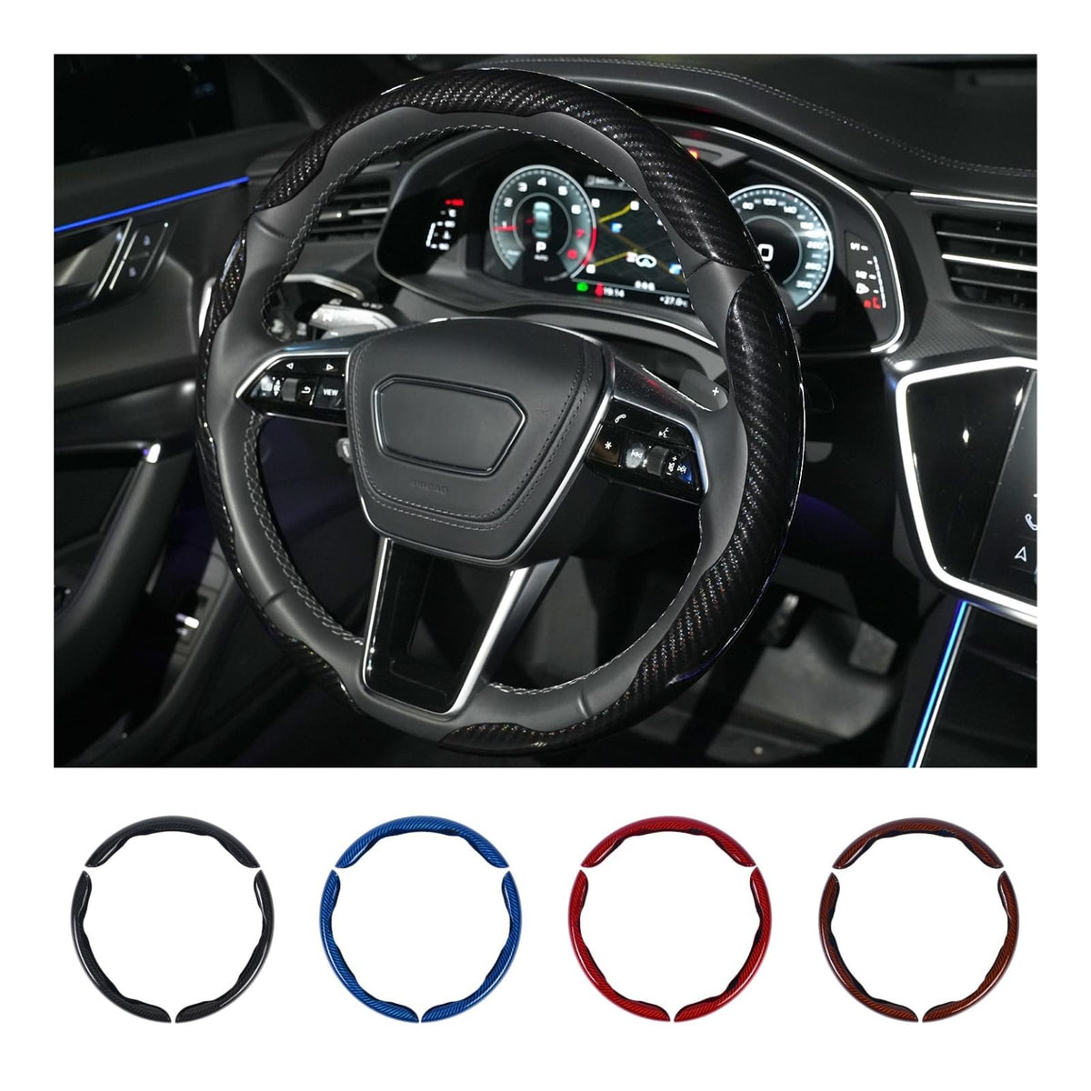 Hiseanllo vista frontal de la funda de volante, mejora estética interior