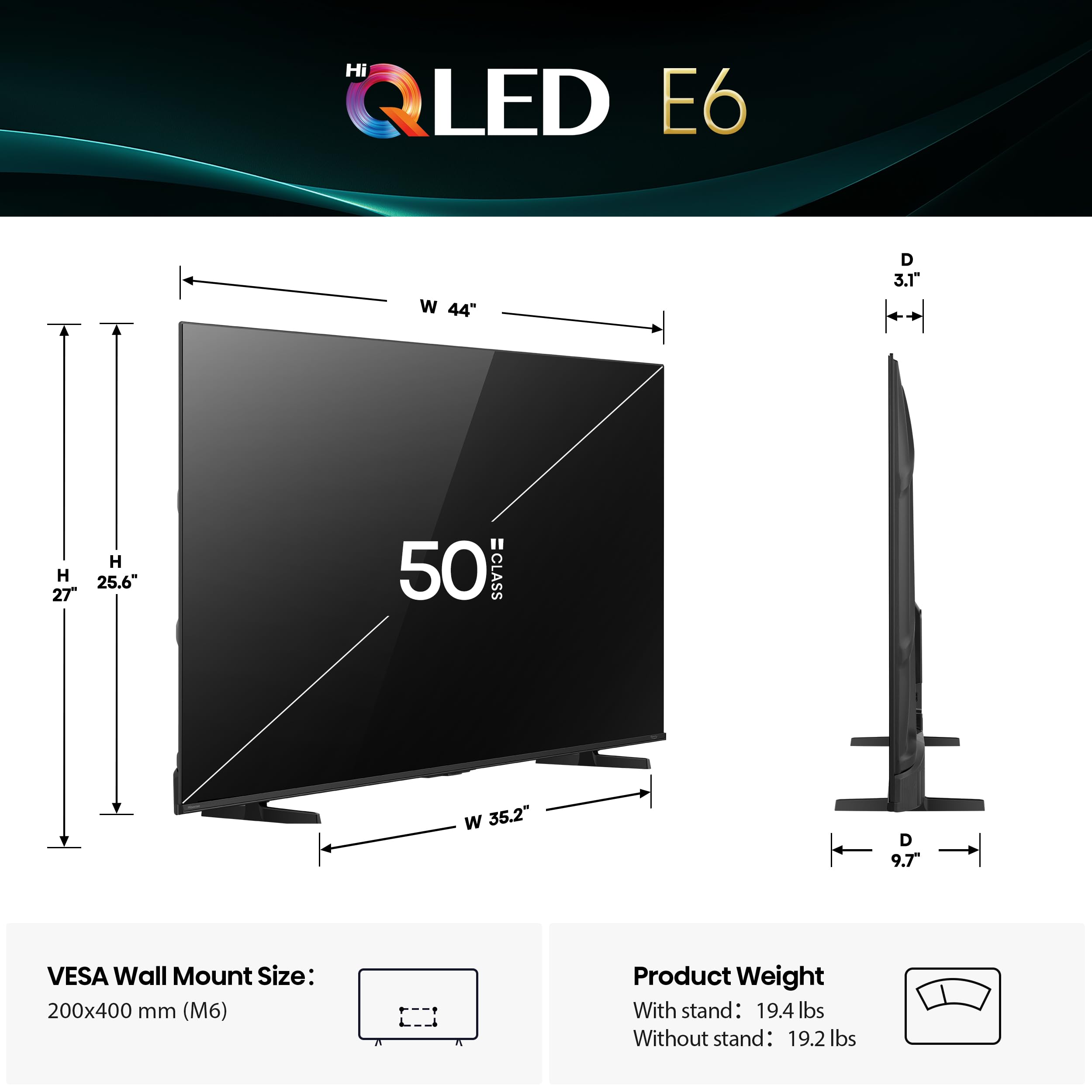 Hisense E6 primer plano del panel Hi-QLED con colores más reales