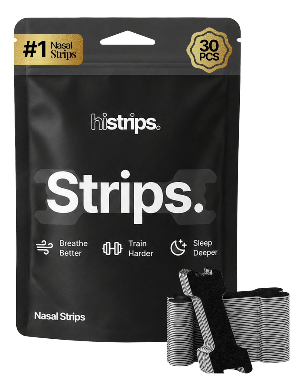 histrips empaque frontal negro mostrando 30 unidades y beneficio de alto rendimiento