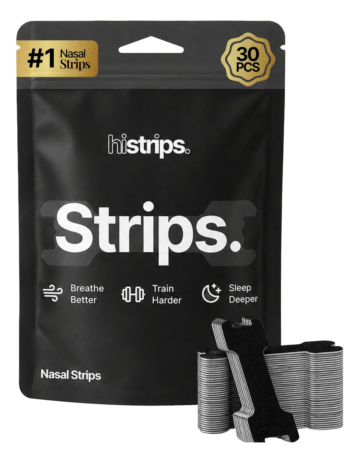 histrips empaque frontal negro mostrando 30 unidades y beneficio de alto rendimiento