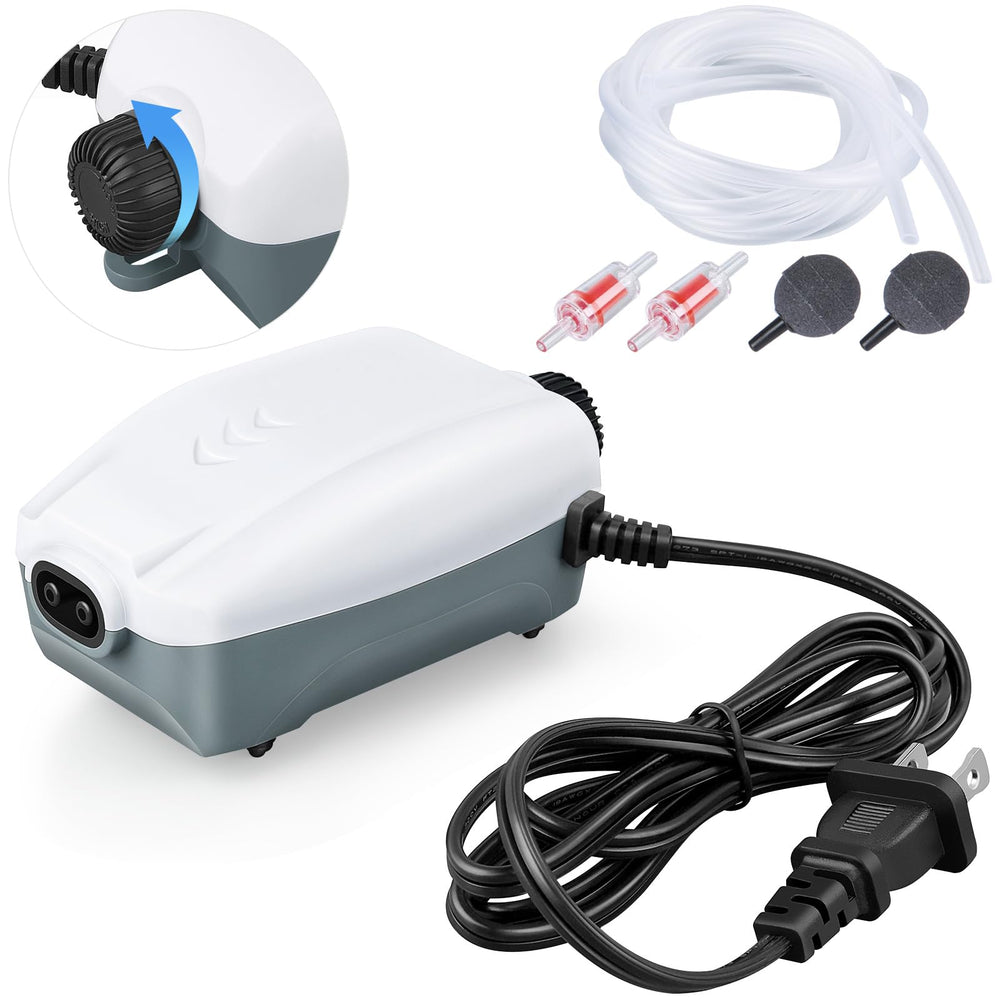 HITOP vista frontal de la bomba aire silenciosa con diseño compacto y beneficios prácticos