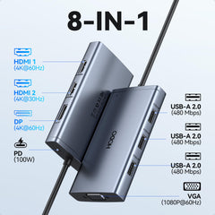 HODO primer plano de puertos laterales mostrando HDMI, DP, VGA y USB, acceso rápido
