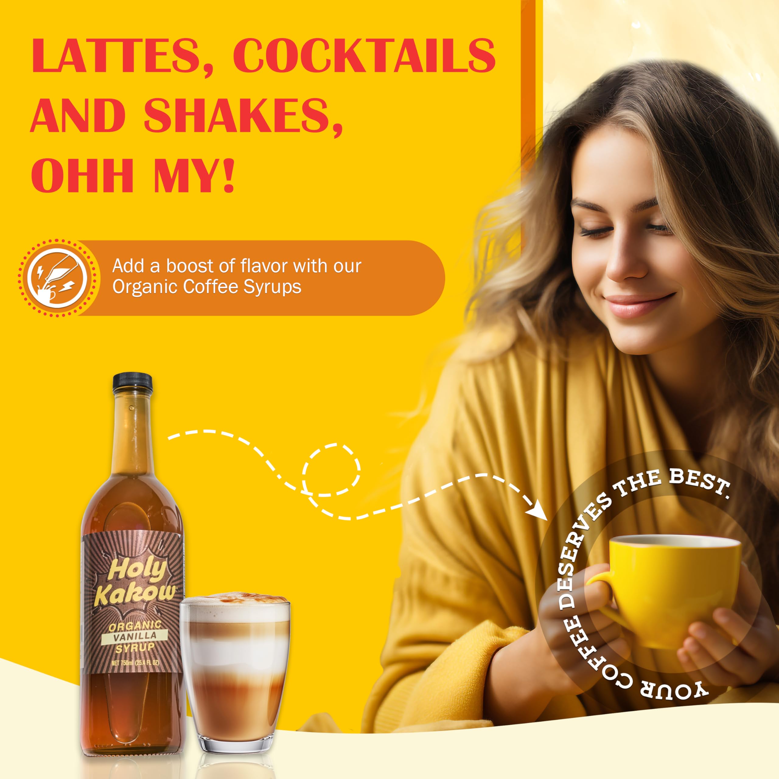 Holy Kakow jarabe añadido a un latte con espuma para sabor equilibrado