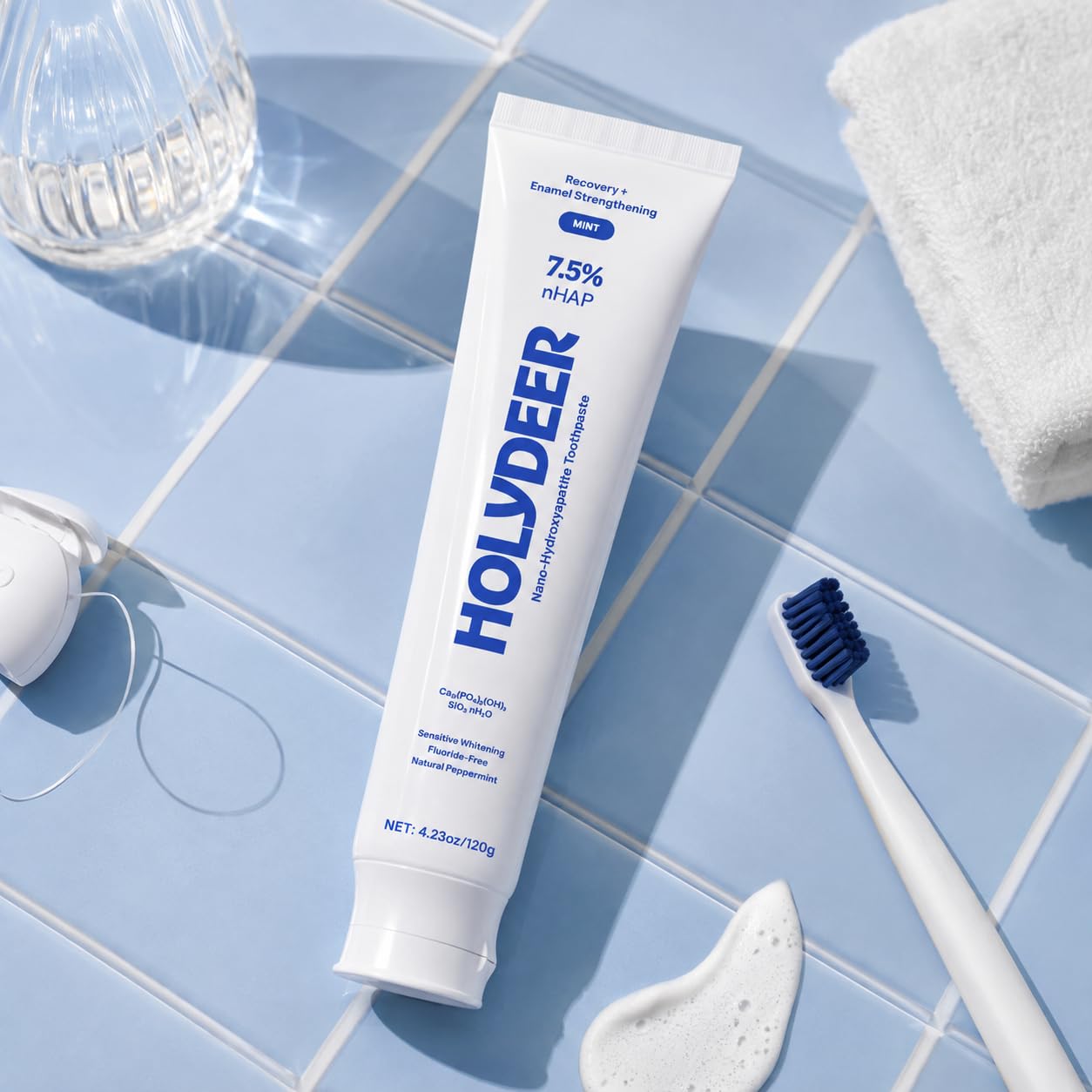 Holydeer etiqueta con ingredientes destacando nHAP y fórmula sin flúor