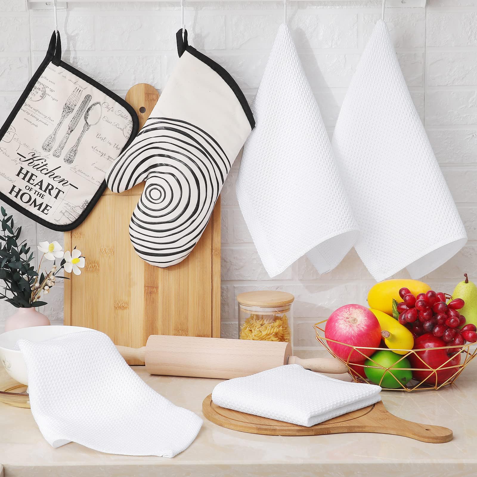 Homaxy paños colocados en cocina ambientada, aspecto limpio y elegante