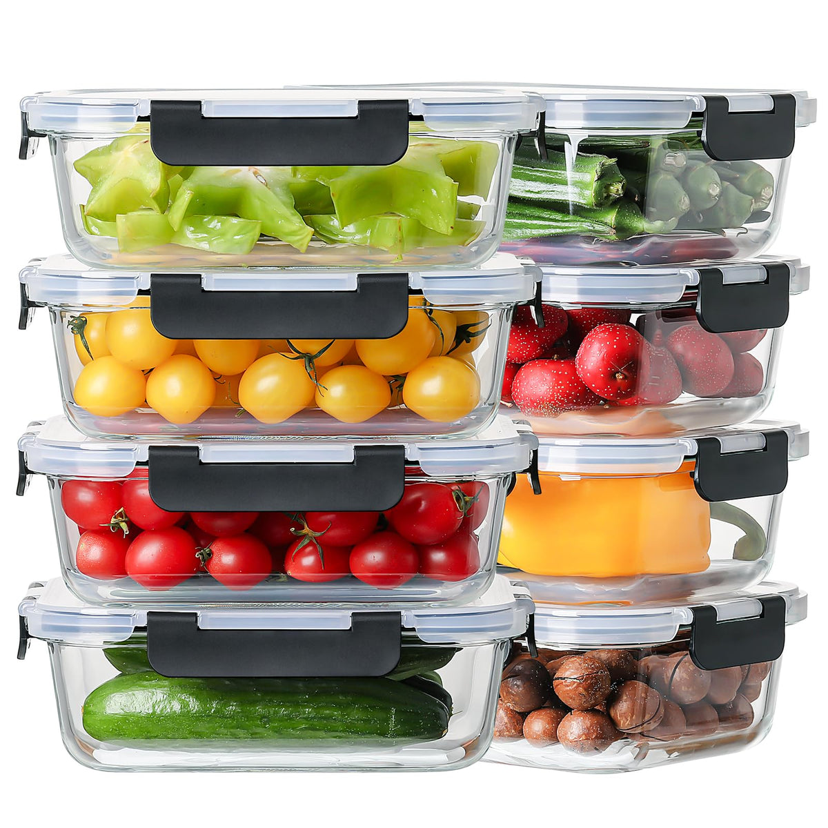HOMBERKING frontal del paquete de 8 recipientes muestra cantidad y vidrio borosilicato