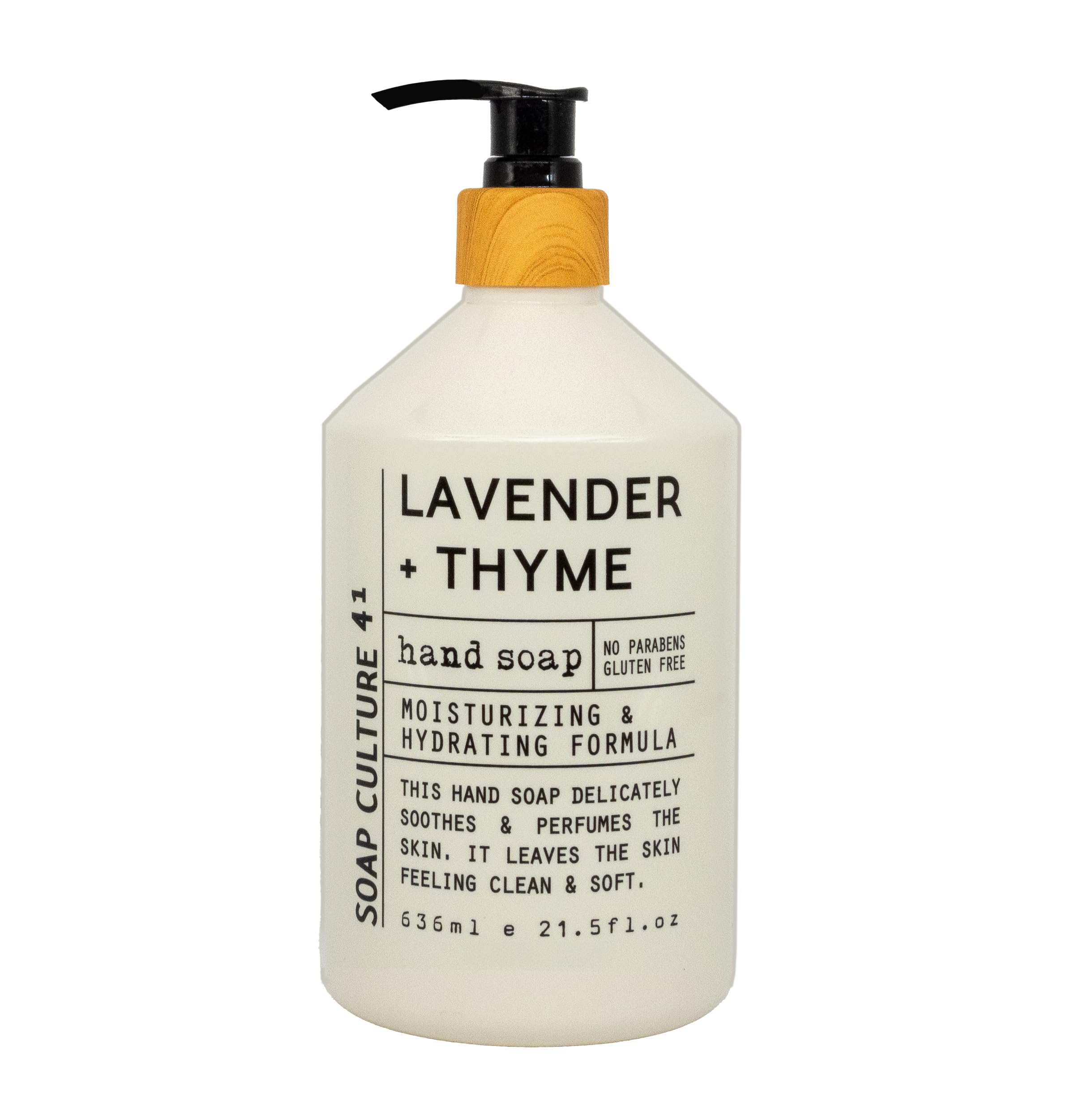 Home & Body Company comparación de tamaño con una mano para visualizar capacidad 21.5 fl oz
